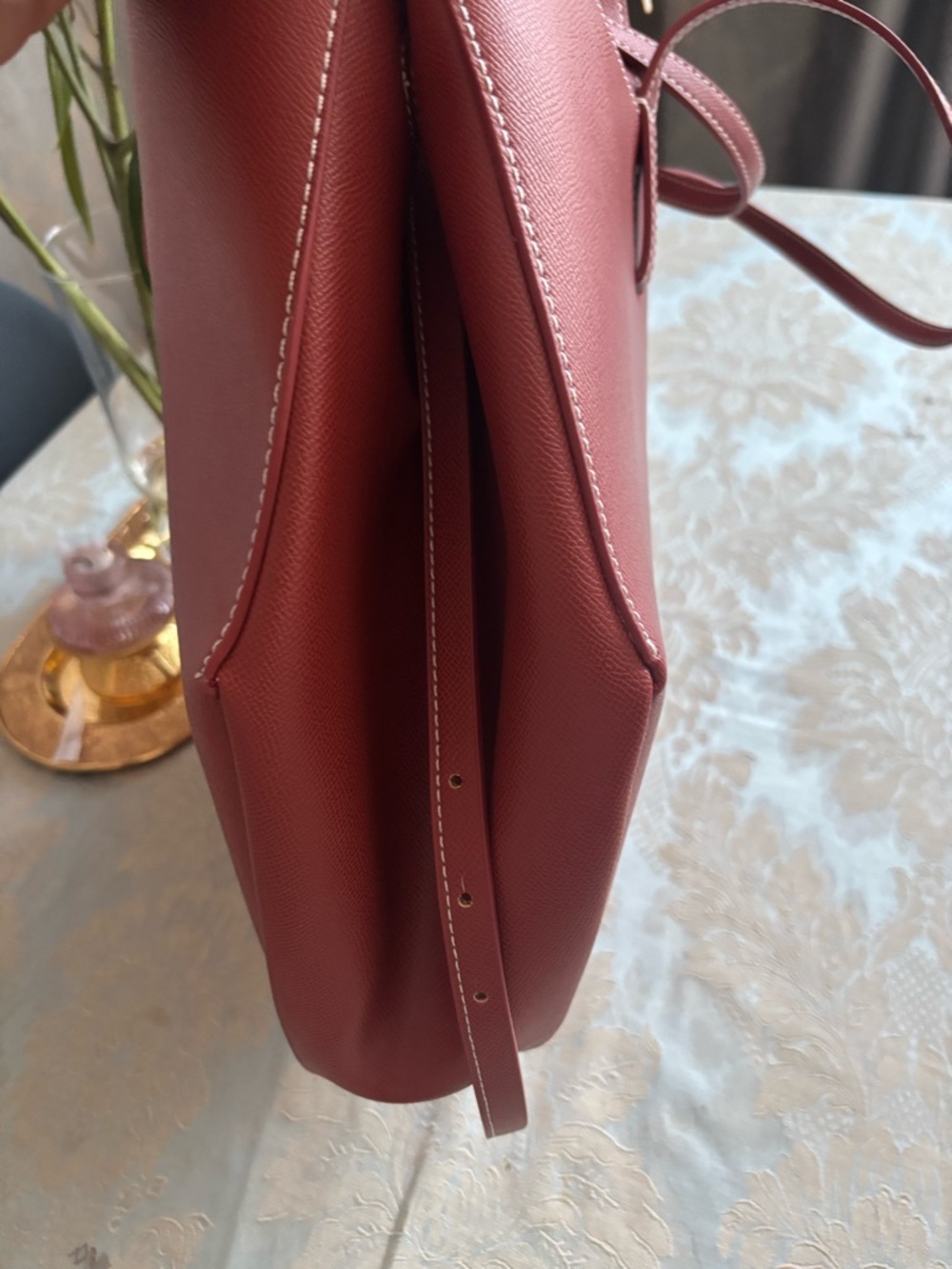 Large Pole’ne Leather Tote Bag in Cognac brown - Picture 6 of 8